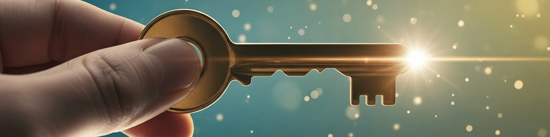 A hand holding a golden key, signifying the key to success.